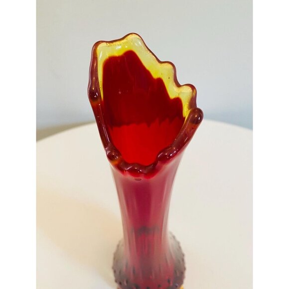 Vintage LE Smith Amberina Red Swung Vase, 3 Toe Hobnail Swung Vase 12 1/2" Tall - Picture 3 of 9